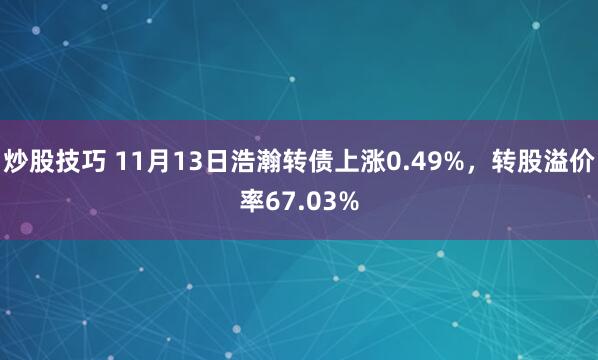 炒股技巧 11月13日浩瀚转债上涨0.49%，转股溢价率67.03%